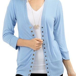 Zenana Women Thin Snap Button Down 3/4 Sleeve Ribbed Knit Cardigan